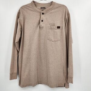 Riggs Workwear Wrangler Long Sleeve Henley Shirt Mens Size Medium Khaki Pocket